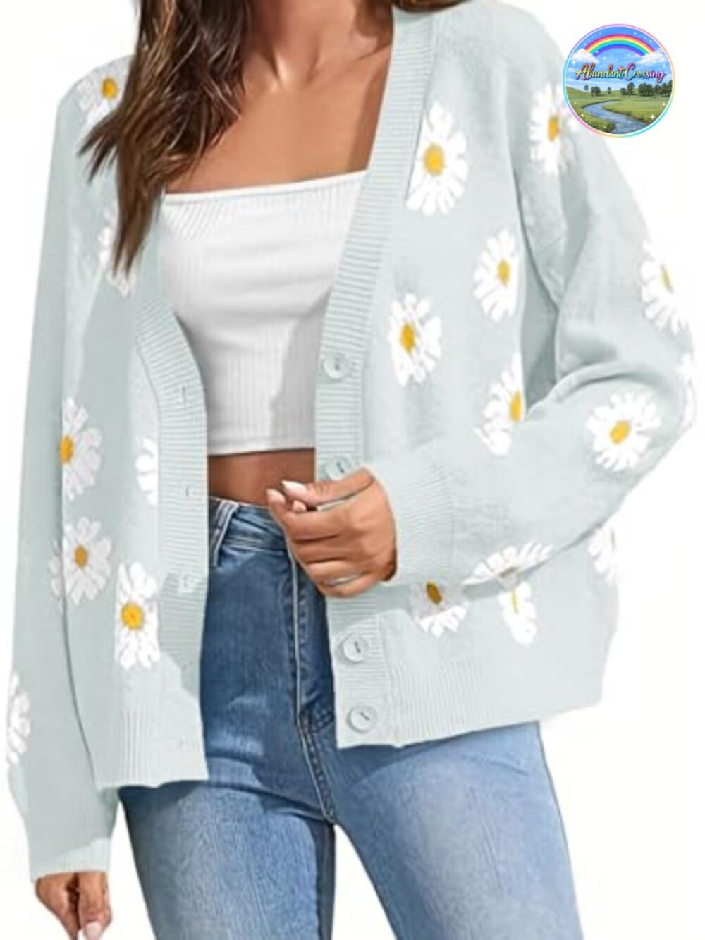 Women's Floral Print Open Front Button Down Knit Cardigan Sweater